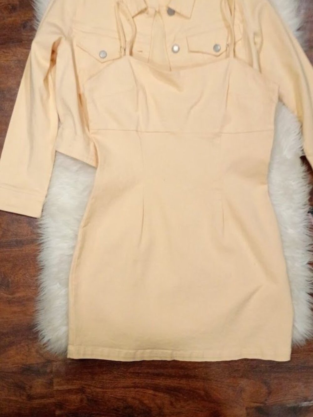 Avec Les Filles Size 12/14 Peach Square Neck Stretchy Mini Dress  Adjustable - Picture 4 of 13